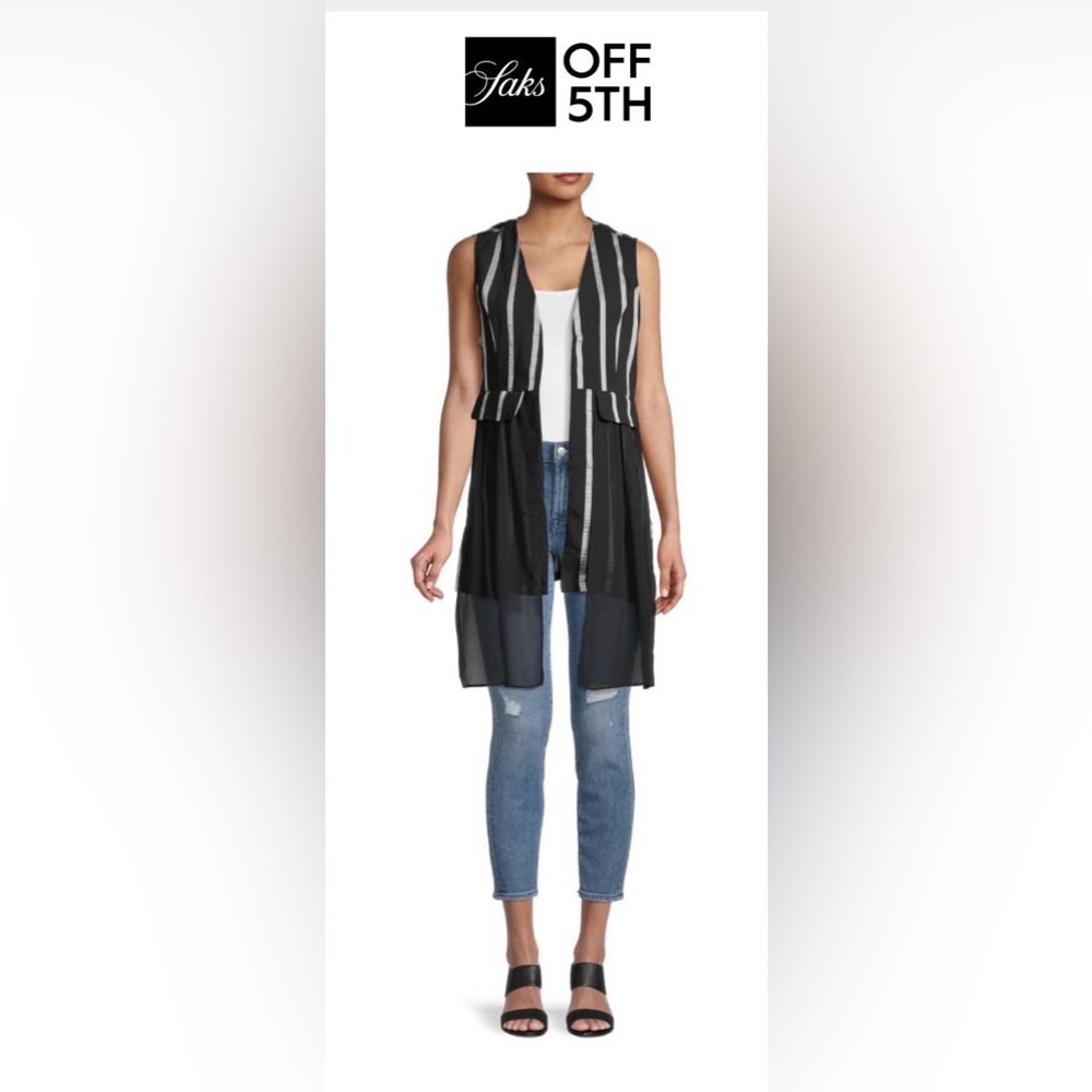 NWT PATRIZIA LUCA Open Front Stripe-Print Chiffon Vest